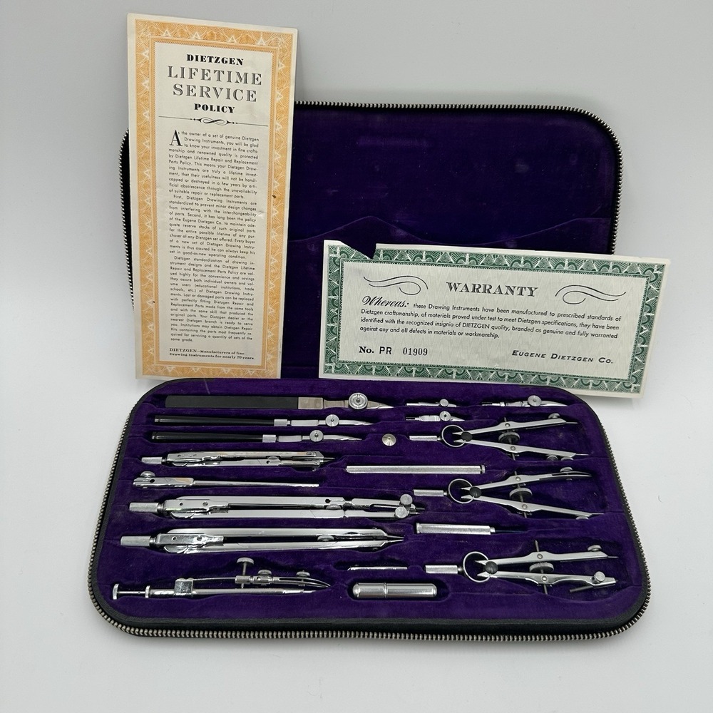 Vintage Dietzgen Kromet 1060KCZ Drafting Instrument Set Germany US Zone Case